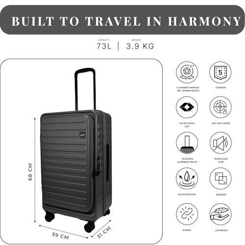 Image of F Gear Windsor Medium 68cm German Makrolon Polycarbonate|Japanese Hinomoto Wheel|Front-Opening Trunk-Style Hard Luggage|Check-in Suitcase Travel|Laptop sleeve, Expandable, Anti-Theft Zipper|Steel Grey