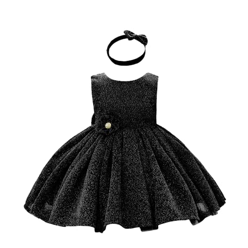 TUIJI 0-6T Big Bowknot Toddler Baby Girls Formal Dresses Pageant Party Lace Embroidery Dress with Headwear