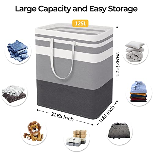 HomeHacks 2-Pack Large Laundry Basket, Waterproof, Freestanding Laundry Hamper, Collapsible Tall Clothes Hamper with Extended Handles for Clothes in The Dorm and Family Gradient Grey, 125L