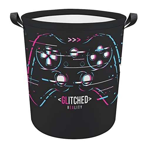 Abstract Gamepad On Black Collapsible Waterproof Laundry Hamper, Lightweight Washing Basket Bin Storage Organizer Bucket with Handles for Toys Clothes