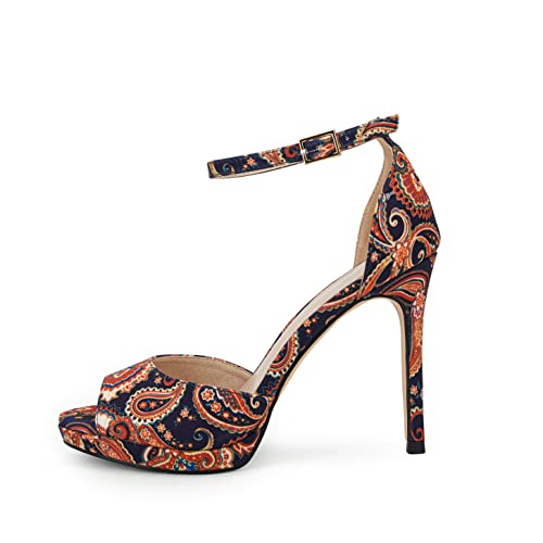 Syktkmx Womens Floral Heeled Sandals Peep Toe Stiletto High Heel Pumps Ankle Strap D'orsay Sexy Wedding Dress Shoes #TOP1