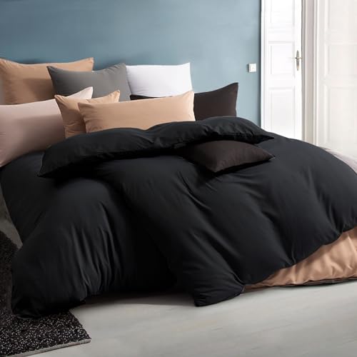 Soifox Bettwäsche 135x200 4teilig Schwarz bettwäsche Sets aus Mikrofaser...