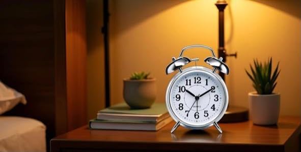 Image of Vintage Twin Bell Alarm Clock, Classic Retro Metal Table Clock, Roman Numeral Analog, Battery Operated, Antique Style, for Bedroom, Bedside, Office, Two Colour Bronze & Copper (Sliver)