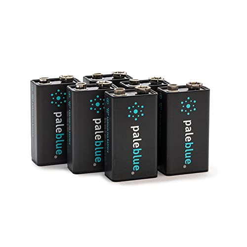 Lot de 6 Batteries intelligentes Rechargeables 9 V avec Chargeur USB Bleu pâle, Lithium-ION 9 V 450 mAh, Charge en Moins de 3 Heures