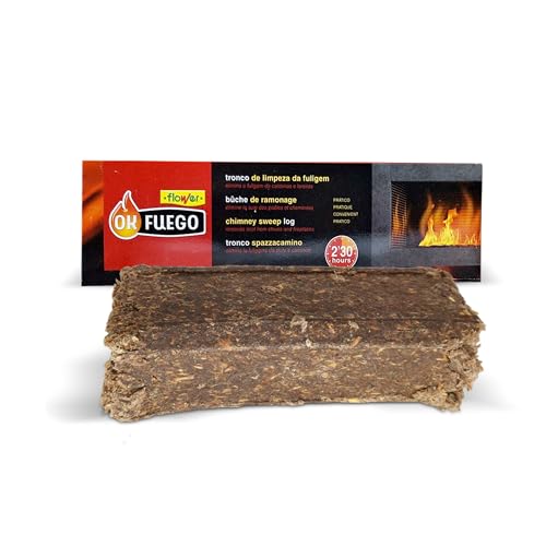 FLOWER x2 Tronco Deshollinador Autolimpieza Chimeneas y Estufas 1,5 KG | Elimina y Previene Acumulación Hollín | Arde 2,5 Horas | Fácil de Usar | Reduce Consumo Combustible | Evita Incendios y Atascos