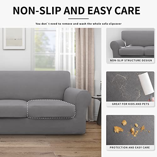 Image of Easy-Going Waterproof 4 Pieces Stretch Couch Cover for 3 Cushion Light Gray
