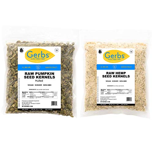 Gerbs Raw Pumpkin & Hemp Seed Kernels Variety Pack | 32Oz Bag Raw Pumpkin Seed Kernels, 32Oz Bag Raw Hemp Seed Kernels Hearts, Top 14 Food Allergen Free, Non Gmo, Vegan, Keto, Paleo Friendly #TOP18
