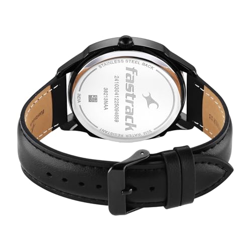 Image of Fastrack Stunners XI with Quartz Analog Black Dial Black Leather Strap Watch for Men - 38213NL01