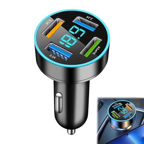 Huybaa Cargador Coche USB 66W, 4 Puertos Cargador Mechero USB Carga Rápida con Voltímetro LED, Compatible iPhone Samsung Xiaomi, Negro