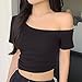 Off The Shoulder Crop Tops for Women 2025 Summer Sexy Short Sleeves Shirts Solid Y2K Blouse Workout Going Out Tshirts Black