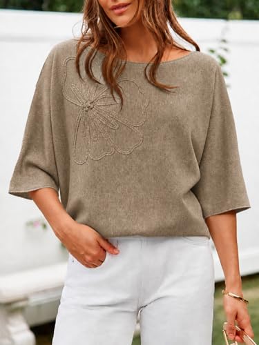 Image of Cicy Bell Womens Half Sleeve Sweaters Oversized Boat Neck Knitted Pullover Sweater Trendy Casual Loose Fit Fall Tops