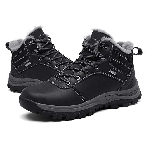 Image of TSIODFO Men's Waterproof Snow Boots Leather Hiking Boot