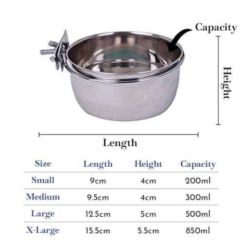 Image of Pets Empire Best Stainless Steel Birds Coop Cup Feeder Bowl (500ML X 3, COOP Cup CLAMP Holder)