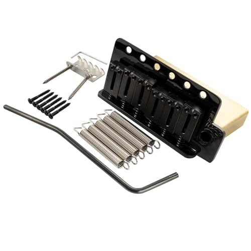 Musiclily Ultra 52.5mm (2-1/16 inch) Standard 6-Screw ST Tremolo Bridge with Modern Brass Saddles 36mm Solid Brass Block Push-In Arm for Strat Style Electric Guitar, Black