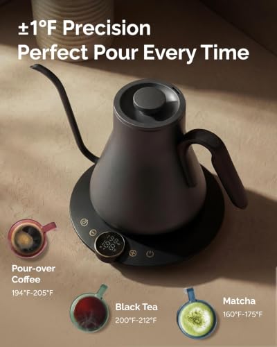Image of INTASTING Electric Kettle, Gooseneck Electric Kettle, ±1℉ Temperature Control, BPA-Free Stainless Steel Inner, Quick Heating, for Pour Over Coffee, Brew Tea, Boil Hot Water, 1500W /0.9L Dark Grey