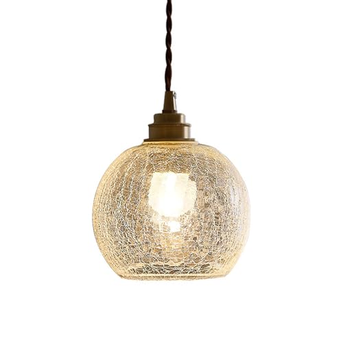 Lámpara colgante de globo de cristal con acabado craquelado, lámpara colgante de metal bronce, lámparas de suspensión de esfera antigua, luminaria E27, lámpara industrial vintage para zonas rurales.