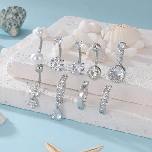 PLOMFOV Gold Belly Button Ring Surgical Steel Belly Rings for Women 14G Belly Button Piercing CZ Pearl Cute Navel Ring Belly Piercing Jewelry3