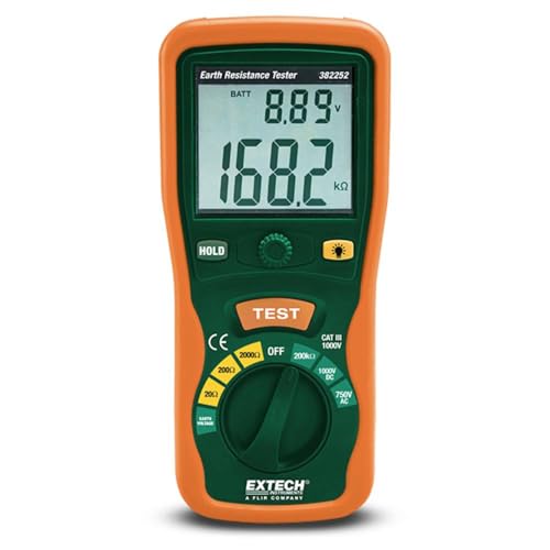 Extech 382252 Earth Ground Resistance Tester Kit, 3 Ranges, Auto Zero