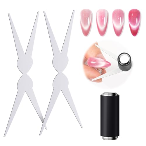 Image of MelodySusie Cat Eye Gel Nail Polish Magnet Set, 2 in 1 Scissor-shaped Nail Magnet Tool,French Effect Cat Eye Magnet, Nail Design Tools for Salon and DIY at Home
