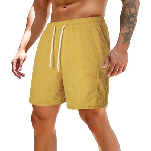Pantalones cortos de verano para hombre, pantalones cortos de pana suave, pantalones cargo cortos, informales, ligeros, pantalones deportivos con cordón, cintura elástica con bolsillos, elásticos