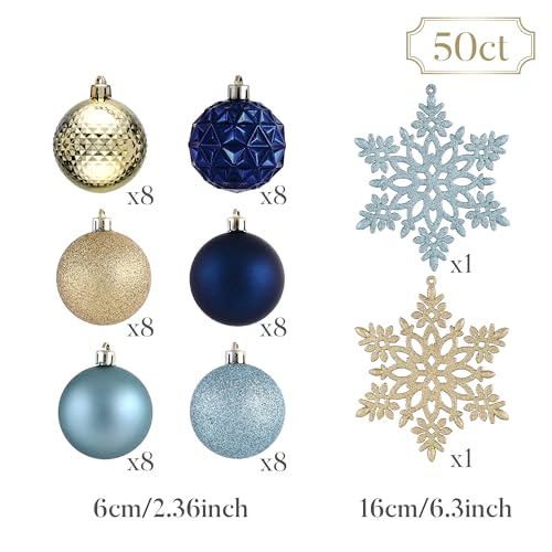 Valery Madelyn Christmas Tree Decorations Ornament Set, 50ct 2.36 Inches Blue and Gold Shatterproof Christmas Ball Ornaments Hanging Xmas Holiday Party Decor by Valery Madelyn - Image 3