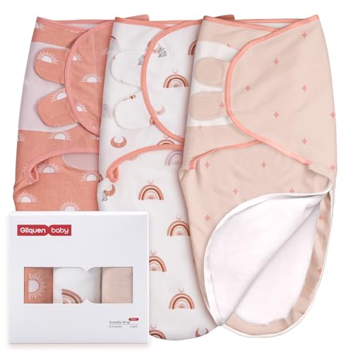 GLLQUEN BABY 3-Pack Baby Swaddle Sleep Sacks for Newborn - Baby Swaddles 3-6 Months, Infant Swaddling Sack, Rainbow & Sun, Newborn Swaddle Blanket Wrap(Medium/Large)