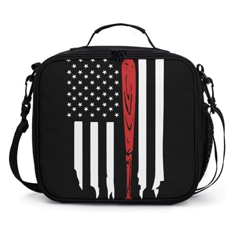 Miaoquhe Baseball American Flag Insulated Lunch Bag for Boys Girls Reusable Cooler Lunch Box Baseball Lunch Tote for Women Men Sports Lunch Box Portable USA Flag Bags for School Picnic Travel Cover