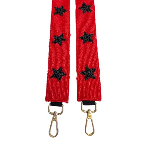 Lashicorn Red with Black Stars Beaded Purse Strap 49” Football Buck Eyes Gold Clasp Atlanta Cardinals Arkansas Razor Back Game Day Fans Clear Stadium Bag2