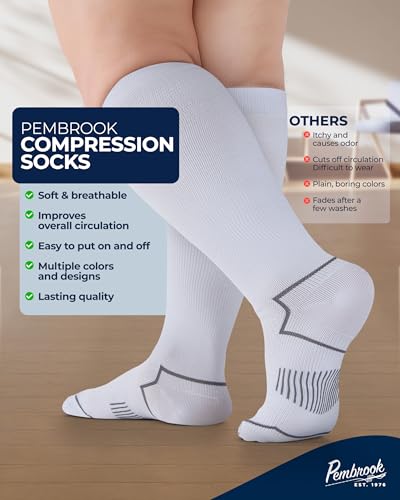 Image of Pembrook Plus Size Compression Socks for Women Wide Calf - 3 Pairs, 20-30mmHg Extra Wide Calf Compression Socks, Up to 4XL