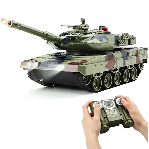kaim 1/24 RC Tank Remote Control Tank for Boys with Smoke Lights & Sounds 2.4GHz Ger Leopard II Army Model Military Toys Gift for Kids Ages 6+