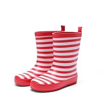 DREAM PAIRS Kids Wellies Waterproof with Stripe Design, Easy On Pull Tab, Soft Lined, Non Slip Sole for Toddler Boys Girls,Size 7 Little Kid,Red/White,KKUMRB2504