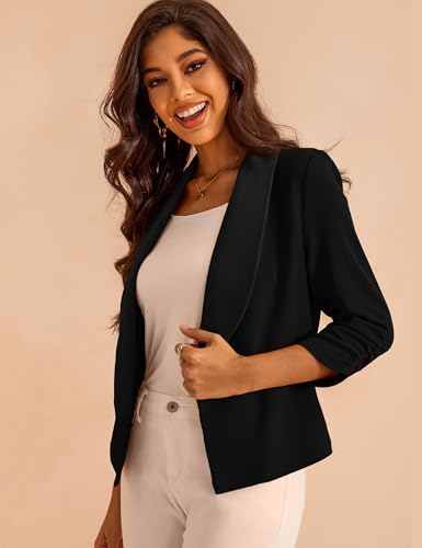 Women's 3/4 Sleeve Cropped Blazer Lightweight Open Front Cardigan Jacket for Business Causal S-XL3