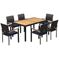 Outsunny 7 Pieces Patio Dining Set with Space-Saving Design, Wicker Patio Furniture Set Outdoor Dining Set with Acacia Wood Table Top, Cushions, for Backyard, Balcony, Garden, Deck, Black