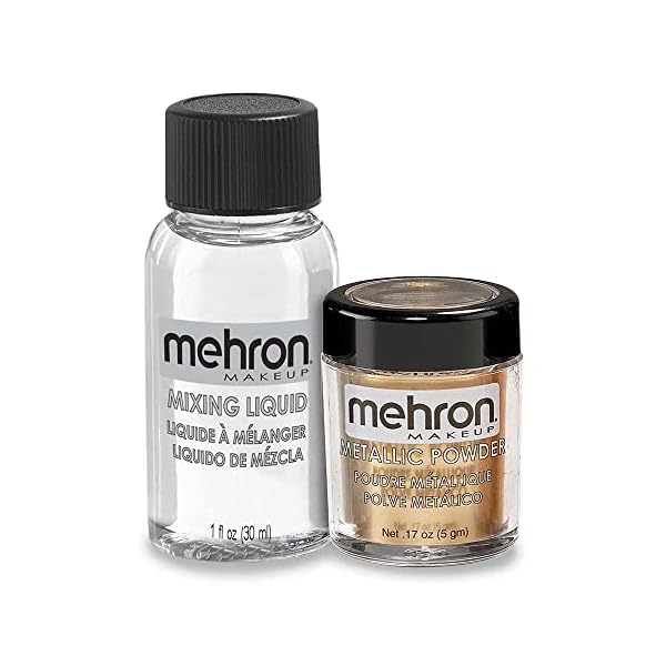 Mehron Makeup Metallic Powder (.17 Ounce) with Mixing Liquid (1 oz) (GOLD)