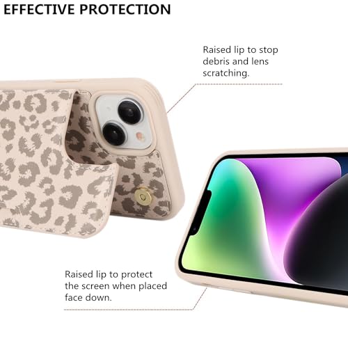 iCoverCase Compatible with iPhone 13 Phone Case with Card Holder, Wallet Case for Women Men RFID Blocking PU Leather Protective Case 6.1 Inch (Beige Leopard) by iCoverCase - Image 6