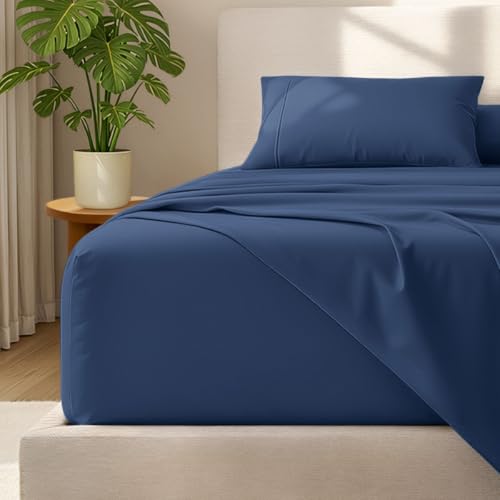 Bare Home Deep Pocket 22" Sheet Set 1800 Ultra-Soft (Split King, Dark Blue)