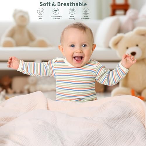 Image of Muslin Swaddle Blankets for Newborn, 2 Pack Breathable Soft Receiving Blanket, Large 41 x 41 inches Swaddle Wrap Burping Clothes, Essentials Infant Shower Items. (Beige & Light Gray)