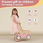 Wooden Baby Walker,Push Walker Bus for Boys and Girls, Stand & Learn Push Walker for Toddlers 1-3 Years Old Pink - Image 5