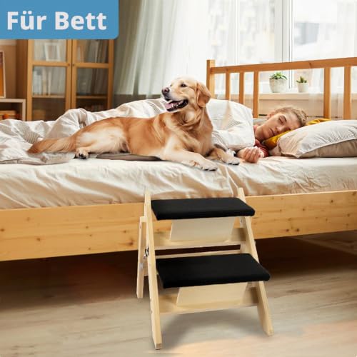 Umtiti 2-in-1 Faltbare Holz-Hunderampe mit 2 Stufen, Haltbare Holz-Hundetreppe/Haustierstufen für kleine bis mittlere Hunde, Haustiertreppe-DE