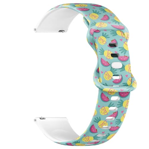 Compatible with Garmin Fenix 7/7 Pro, Fenix 6/6 Pro, Fenix 5/5 Plus, Epix (Gen2) / Epix Pro (Gen2), 22mm Sport Watch Band (Cute Pineapple Watermelon) Silicone Soft Strap Bracelet