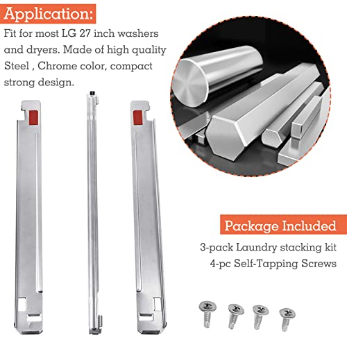 Mekar 27 Inch Laundry Stacking Kit Chrome Steel Fit for LG 27-in washers and dryers Replacement Parts (27 Inch)