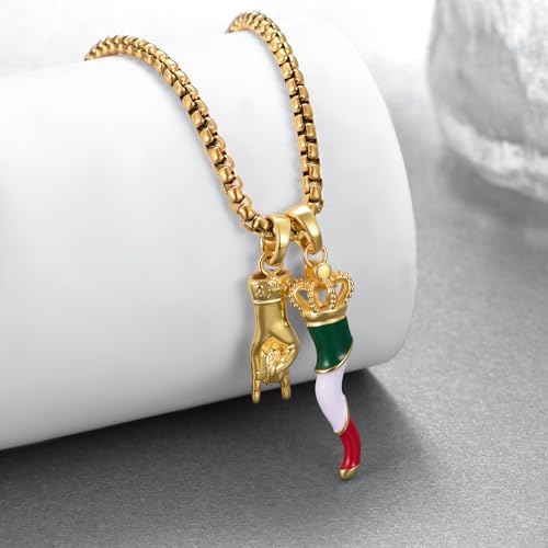Gold Italian Horn Necklace 925 Sterling Silver Lucky Hand Italian Horn Necklace for Men Women Jewelry Gifts for Men Women2