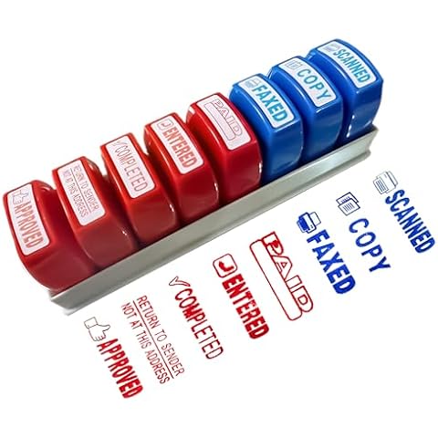 Zeokiar Self Inking Office Stamp Set for Approved Paid Completed Copy Faxed Scanned 8 PCS Stamps Busines Stamps Message Account Work Stamp Cover