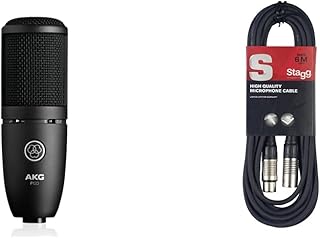 AKG P120 High Performance General Purpose Recording Microphone, Studio Quality, Large Diaphragm, Highly Versatile, Rugged and Robust Design - Black & Stagg SMC6 6 metre standard microphone cable