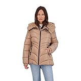 Reebok Women's Puffer Coat Warm Sherpa Lined Hood Winter Jacket Tan Size L