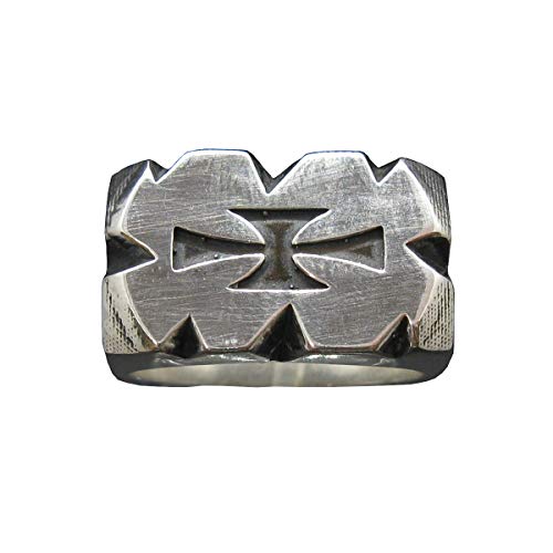 Bague homme en argent 925 poinçonnée avec croix : anneau artisanal pour homme au style motard
