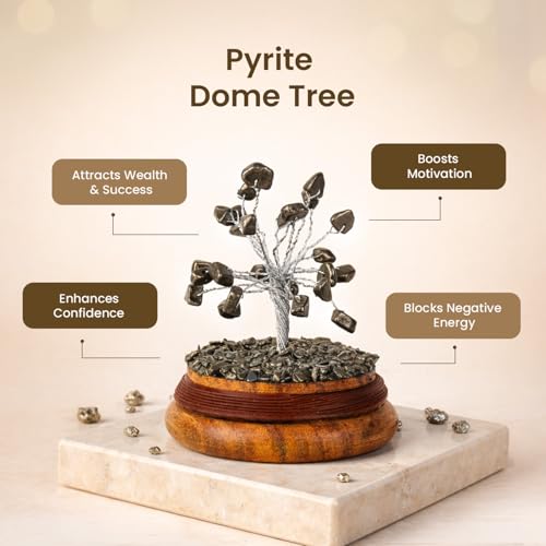 Image of Astrotalk Pyrite Dome Tree (12x8cm) | Certified Pyrite Stone Tree for Wealth & Success | Decorative Item for Home & Bedroom | Aesthetic Home Decor Gift Item | Gift for Man & Woman