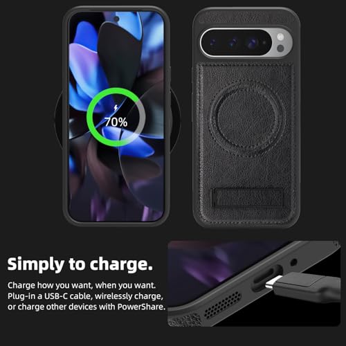 Image of Lunivop for Google Pixel 9 Pro XL Case Leather [Compatible with Magsafe Wireless Charging] Magnetic Cover Stand Funda para Google Pixel 9 Pro XL 6.8 '' 5G 2025 Rugged Best Phone Cases Black