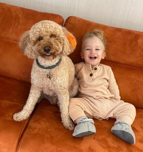 Ella Bonna Fleece Baby Booties, Three Snap Baby Slippers, Unisex Baby Gifts, Non-Slip Newborn Booties for Boys and Girls, Infant Baby Shower Shoes Months3