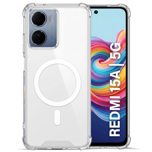 Image of TRUEUPGRADE Back Cover for Redmi 15A 5G| Mag-Safe Printed Transparent Case | Hard PC Back + Soft TPU Bumper | Magnetic Print Shockproof Protective Cover | Crystal Clear
